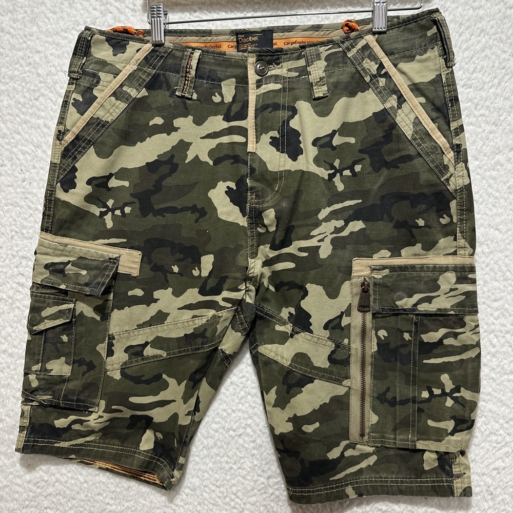 Decibel Men's Cargo Shorts Size 34 Camo Loose Fit Pockets Green